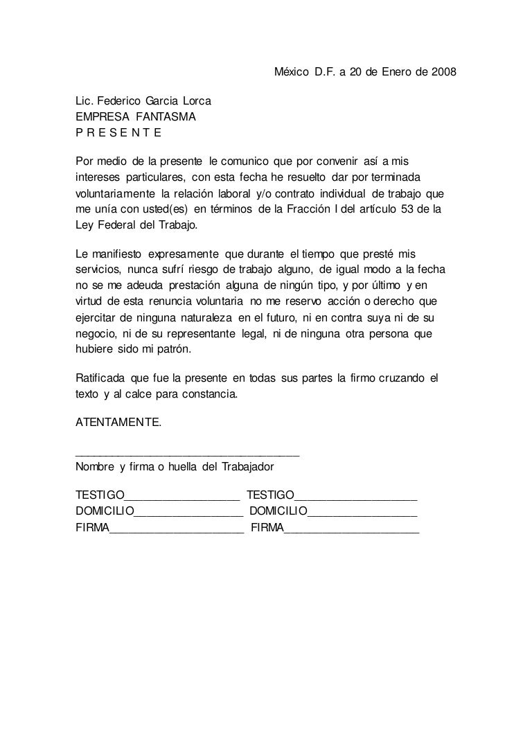 Carta renuncia MODELO